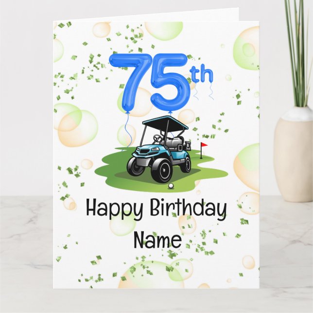 Golf 75:e Birthday för golfer med golfvagn Kort (Framsida)