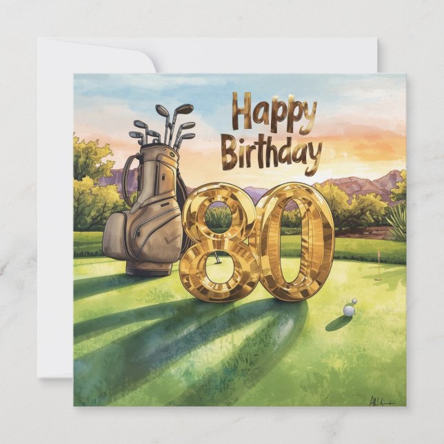 Golf 80-årsdag med golfboll för golfare kort (Framsida)