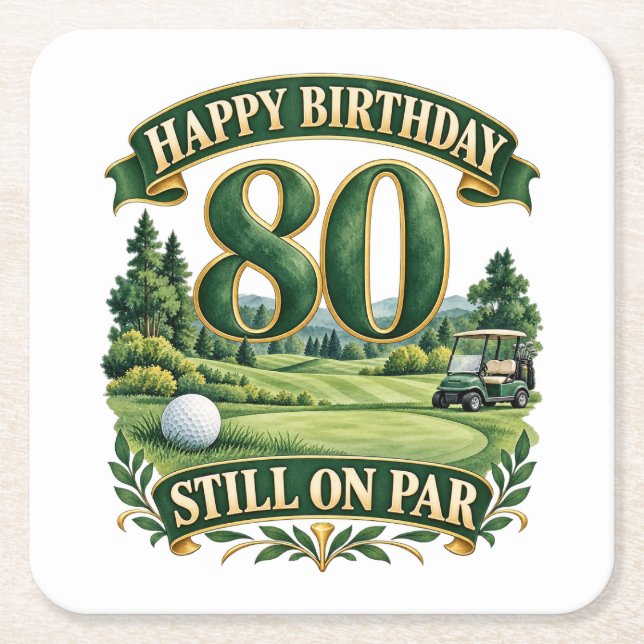 Golf 80-årsdag underlägg papper kvadrat (Framsidan)