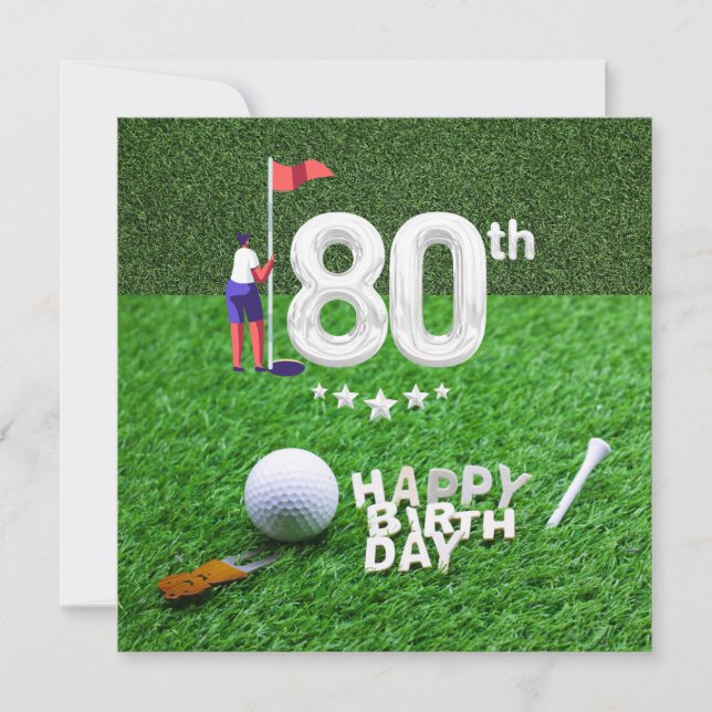 Golf 80-årsdagen med golf boll för golfer kort (Framsida)