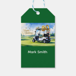 Golf 80-årsdagen med golfvagn på grönten presentetikett
