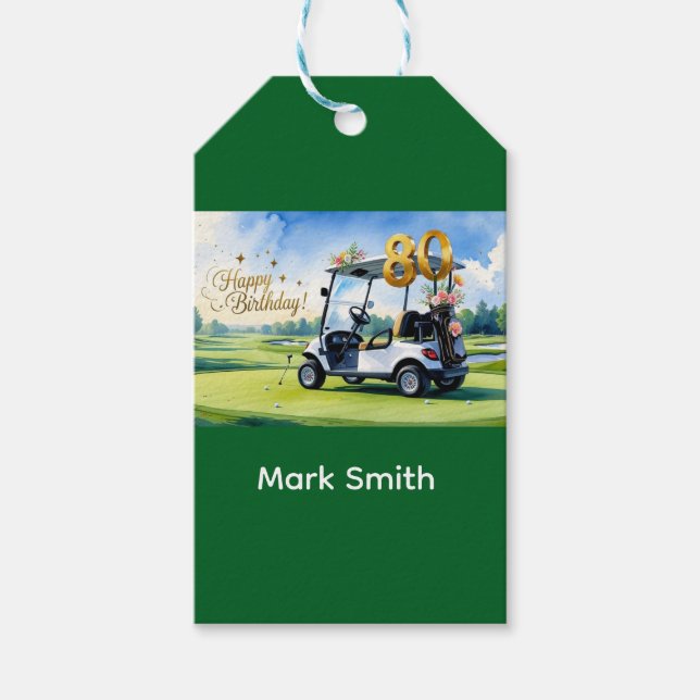 Golf 80-årsdagen med golfvagn på grönten presentetikett (Framsidan)