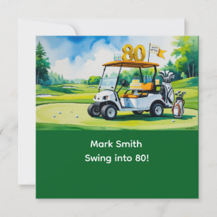 Golf 80-årsfirande med golfbil på puttinggreen inbjudningar