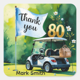 Golf 80:e födelsedagen med golfvagn på grönten fyrkantigt klistermärke