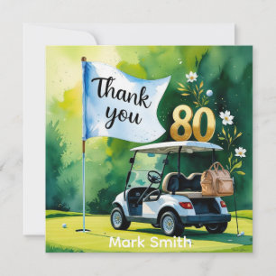 Golf 80:e födelsedagen med golfvagn på grönten tack kort