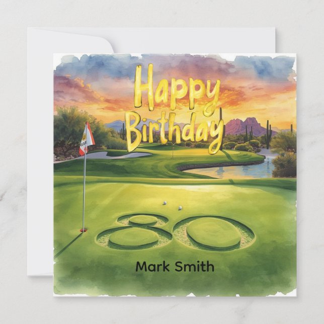 Golf 80th Birthday with golf ball for golfer Kort (Framsida)
