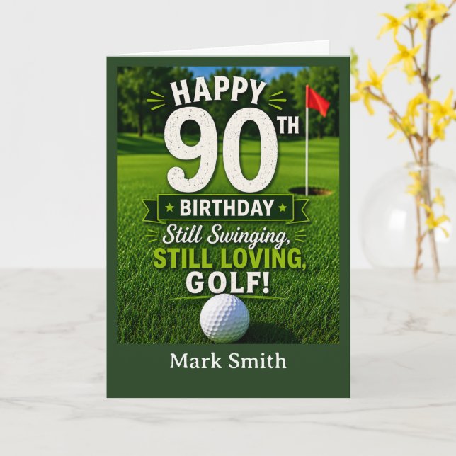 Golf 90-årsdagskort för golfare på greenen kort (Gul blomma)