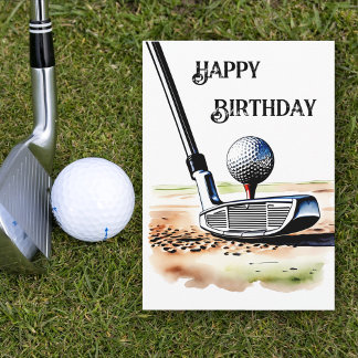 Golf Älskare Watercolor Paint Art Birthday Kort