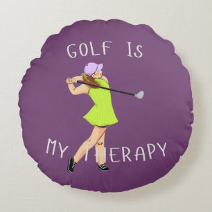 'Golf är min terapi' Magenta Limegrön Modernt Roli Rund Kudde