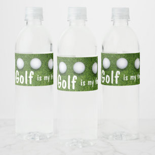 Golf är min terapi med golf bollar på grönt vattenflaskor etikett