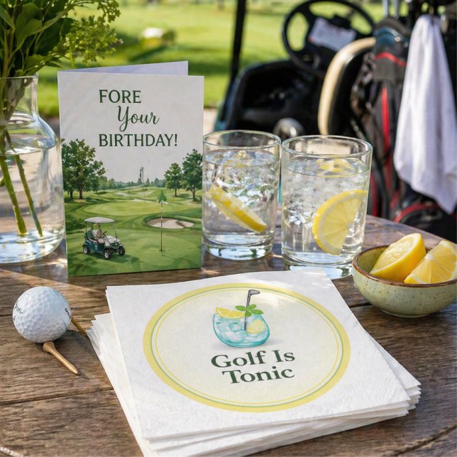Golf är tonic - Citronmint Glasdesign servetter (Golf themed paper napkins for parties, birthdays and clubhouse drinks with a fun gin twist)