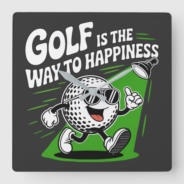 Golf är vägen till lycka fyrkantig klocka (Framsida)