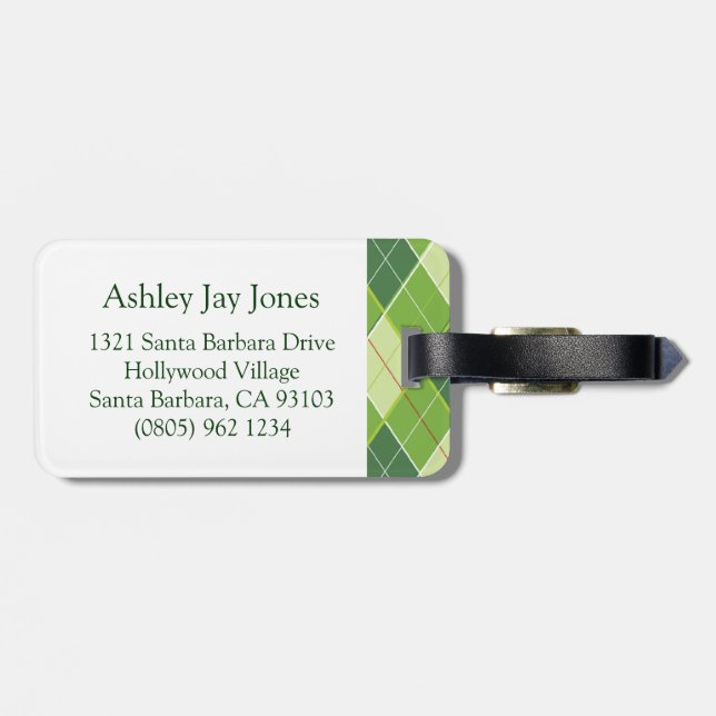Golf Argyle mönster T-grönt-bagagemärke Bagagebricka (Baksida Vågrät)