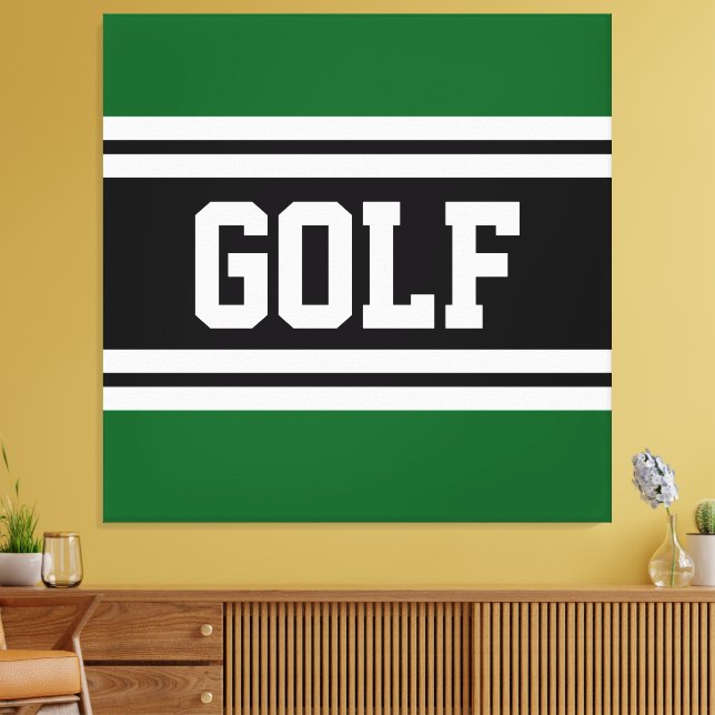 GOLF Athletic Roligt Grönt Black White Tävla Rand Canvastryck (Insitu (Vardagsrum))