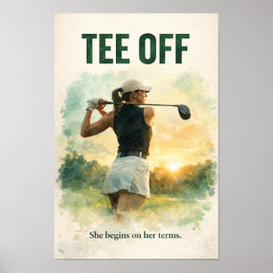 Golf avspark med kvinnlig golfspelare poster