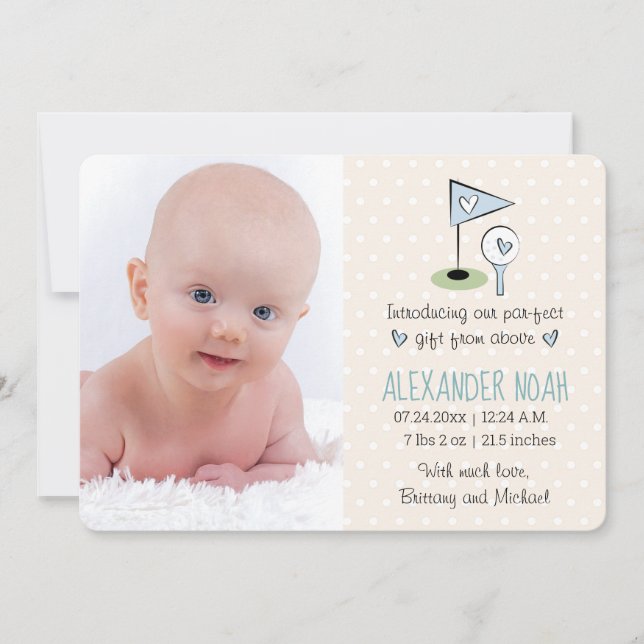 Golf Baby Announcement Boy Meddelande (Framsida)