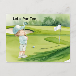 Golf Baby Pojke Blå Golf Tema Baby Shower Vykort