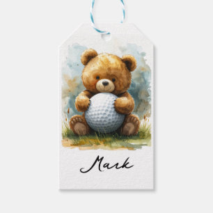 Golf Baby Pojke Teddybjörn som håller golfboll Presentetikett