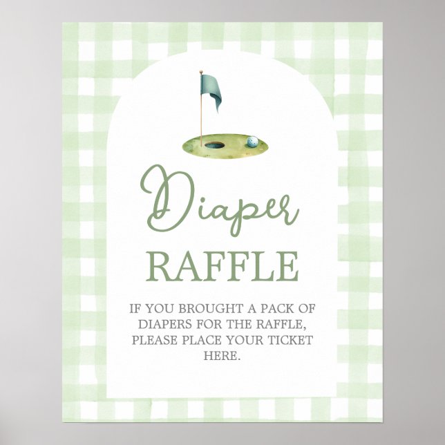 Golf baby shower blöjraffle-skylt poster (Framsidan)