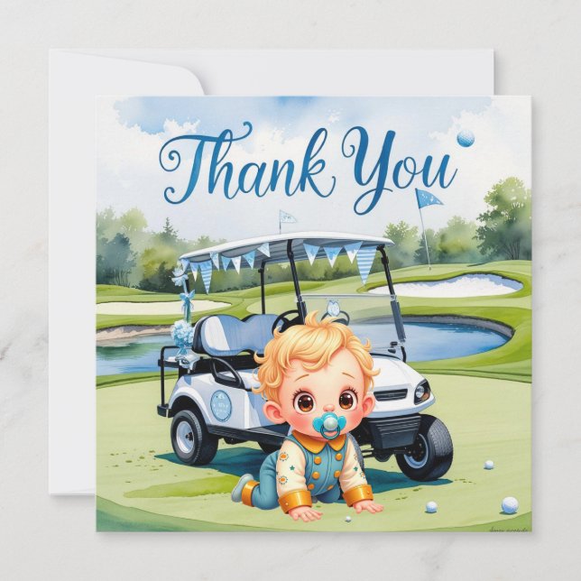 Golf Baby Shower Boy themed Tack Kort (Framsida)