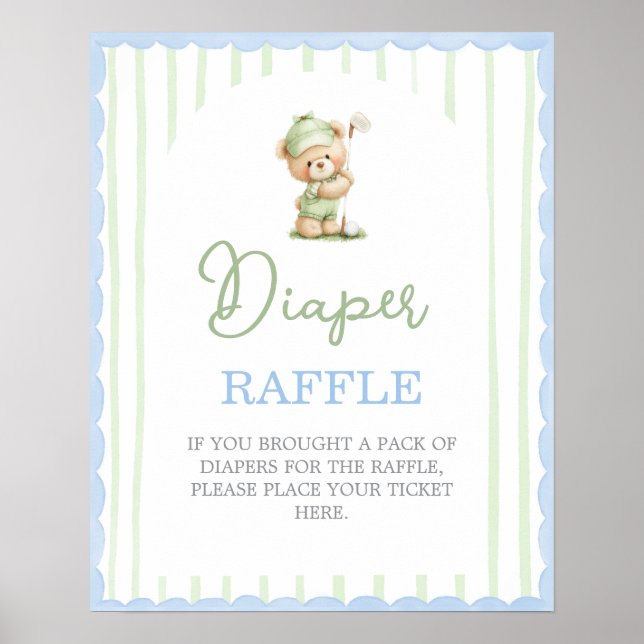 Golf baby shower Diaper Raffle sign Poster (Framsidan)