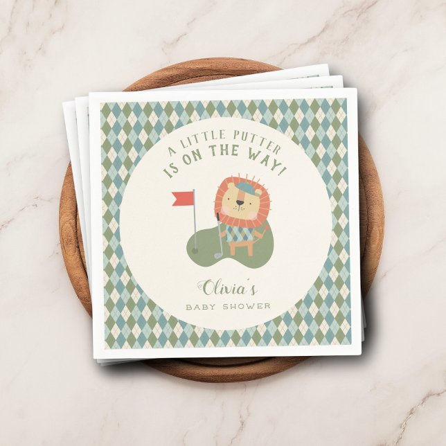 Golf Baby Shower En Liten Putter Snygg Argyle Pappersservett (A stylish finishing touch for your “Little Putter” golf themed baby shower celebration.)
