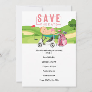 Golf Baby Shower for Girl, spara party golf Inbjudningar
