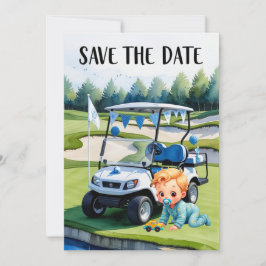 Golf Baby Shower för pojke med golfvagn på grönt Inbjudningar