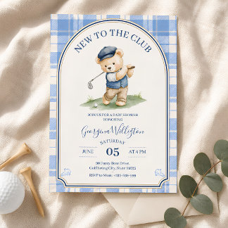 Golf Baby Shower, Ny i Klubben Teddybjörn Inbjudningar