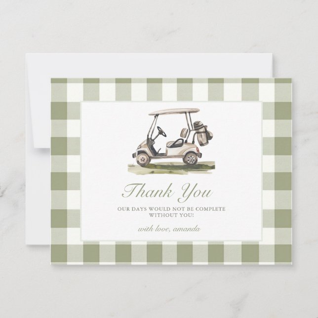 Golf Baby Shower Sage Grön Rutig Baby Shower Tack Kort (Framsida)