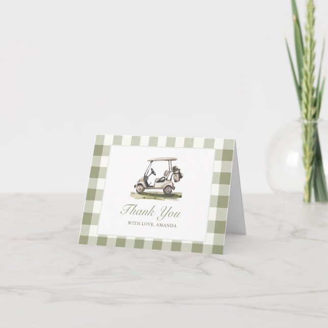Golf Baby Shower Sälggrön Gingham Baby Shower Tack Kort (Framsida)