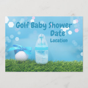 Golf babydusch med golf boll och mjölk flaska inbjudningar