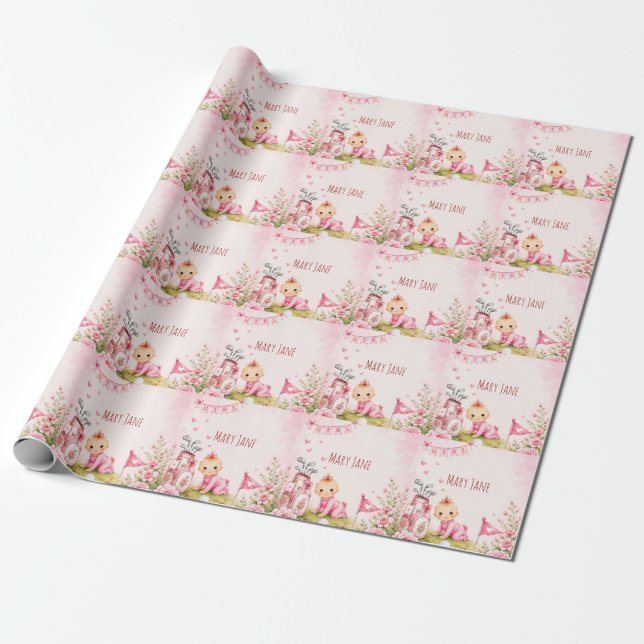 Golf Babyflicka för baby shower i rosa Presentpapper (Utrullad)