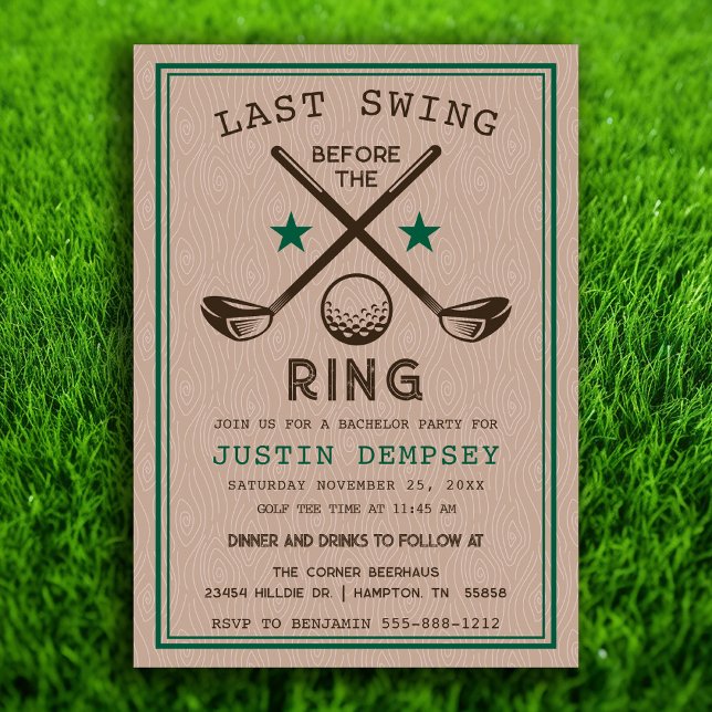 Golf Bachelor Party Inbjudningar (Last Swing Before the Ring Golf Bachelor Party Invitation)
