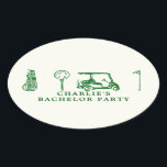 golf bachelor Party Ovalt Klistermärke<br><div class="desc">Lägg till en snyggt till dina supportrar, inbjudningar eller dekorationer med vår Golf Bachelor Party Oval-symbol. Perfekt för golftemat firande, dessa klistermärken har sofistikerade golftematiska illustrationer som fångar spelets roligt och elegans. Våra ovala klistermärken som är tryckta på högkvalitativ vidhäftande papper är hållbara och vibrerande, så att de håller sig...</div>