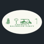 golf bachelor Party Ovalt Klistermärke<br><div class="desc">Lägg till en snyggt till dina supportrar, inbjudningar eller dekorationer med vår Golf Bachelor Party Oval-symbol. Perfekt för golftemat firande, dessa klistermärken har sofistikerade golftematiska illustrationer som fångar spelets roligt och elegans. Våra ovala klistermärken som är tryckta på högkvalitativ vidhäftande papper är hållbara och vibrerande, så att de håller sig...</div>