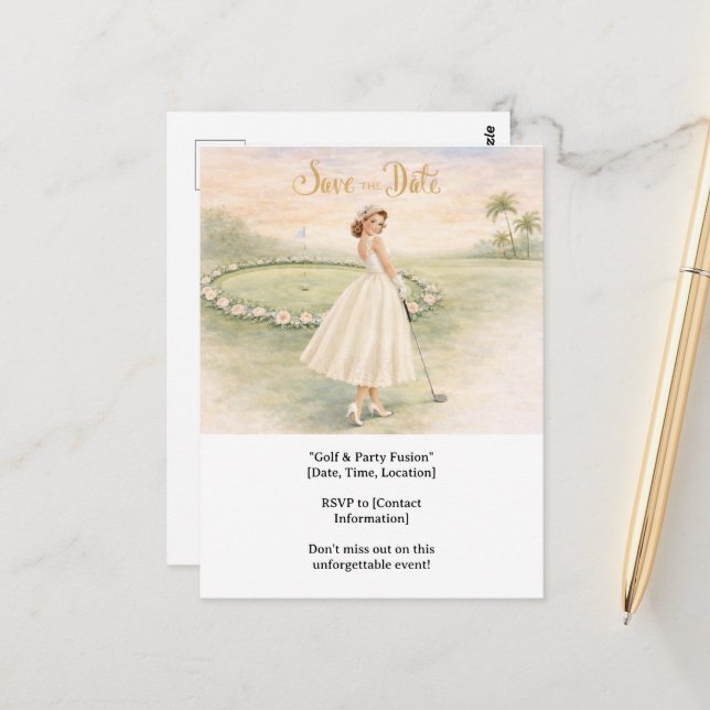 Golf Bachelorette woman golfer is golfing Vykort (Fram/Back In Situ)