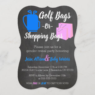 Golf Bags eller Shopping bag Gender Reveal Inbjuda Inbjudningar