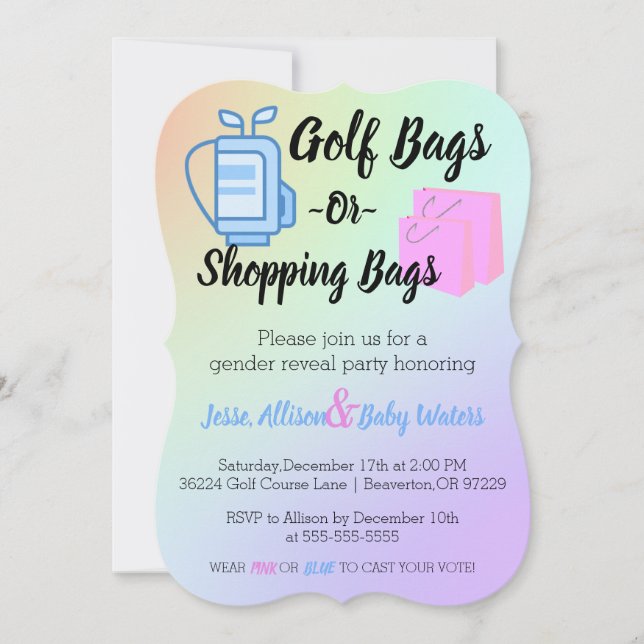 Golf Bags eller Shopping bag Gender Reveal Inbjuda Inbjudningar (Framsida)