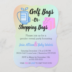 Golf Bags eller Shopping bag Gender Reveal Inbjuda Inbjudningar