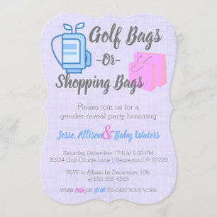 Golf Bags eller Shopping bag Gender Reveal Inbjuda Inbjudningar