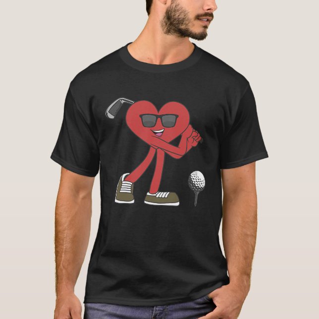 Golf Ball Happy Valentine's Day Heart Love Married T Shirt (Framsida)