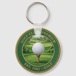 Golf Ball On Tee Premium Keychain Nyckelring