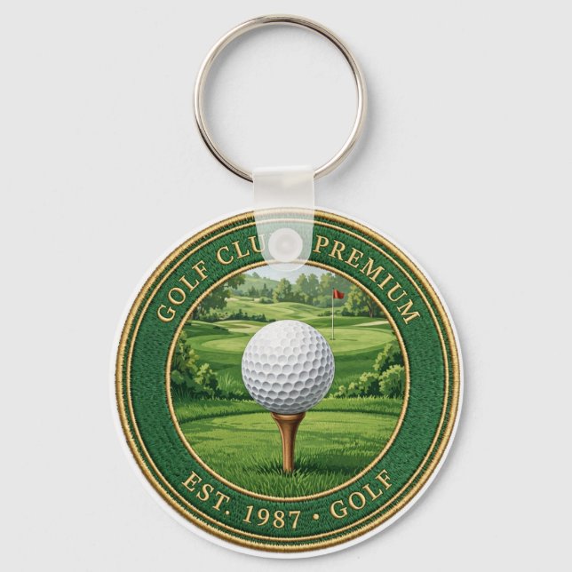 Golf Ball On Tee Premium Keychain Nyckelring (Framsida)