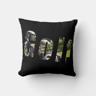 Golf Bild Logotyp, Black Throw Cushion. Kudde