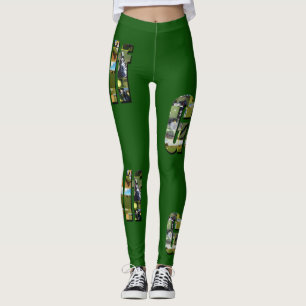 Golf Bild Logotyp Collage, Grönt Leggings
