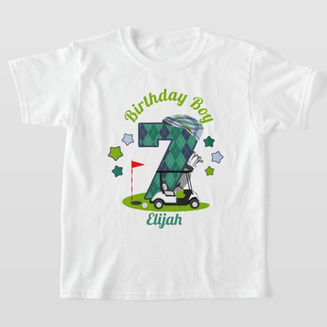 Golf Birthday Boy Shirt sjunde Golf Party Shirt T Shirt (Laydown)