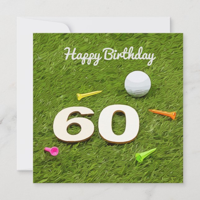 Golf Birthday Card 60:e födelsedag golf boll och T (Framsida)