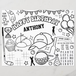 Golf Birthday Coloring Page, Golf Activity Lakan