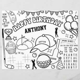 Golf Birthday Coloring Page, Golf Activity Lakan